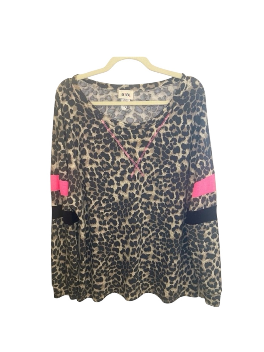 Bibi Leopard Print Color Block Long-Sleeve Top Size M